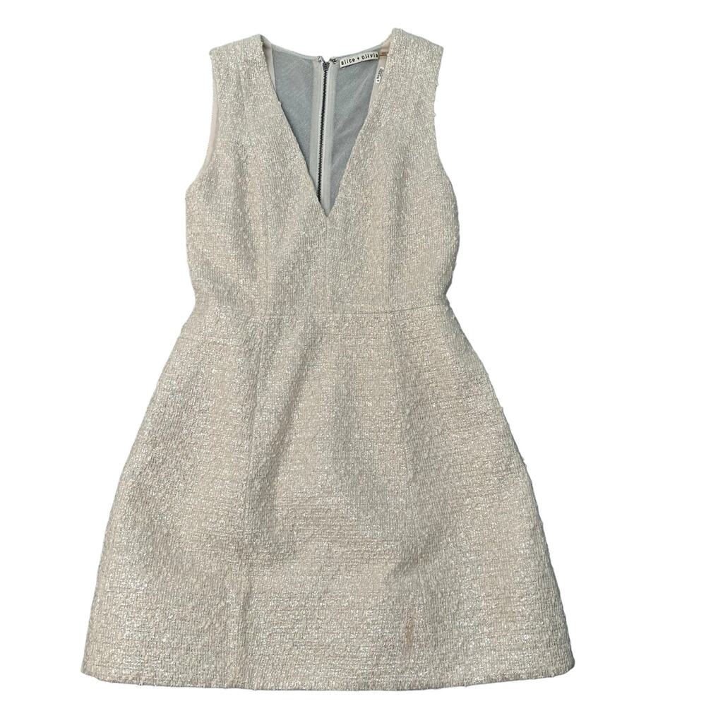 Alice + Olivia Pacey Linen Silk Sleeveless Lantern Dress Cream Lined Pockets 4 - Picture 5 of 14